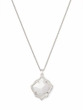 NWT Kendra Scott Kacey Long Pendant Necklace – White Pearl | Rhodium Silver